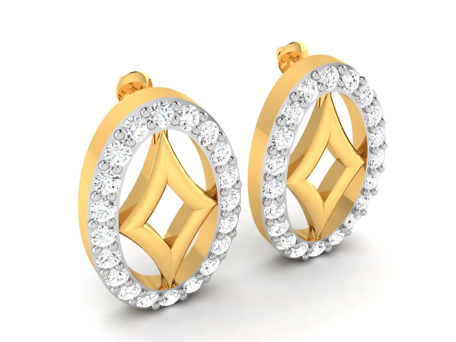 Earrings-2888 diamond hoop earring gold 3D print model_3