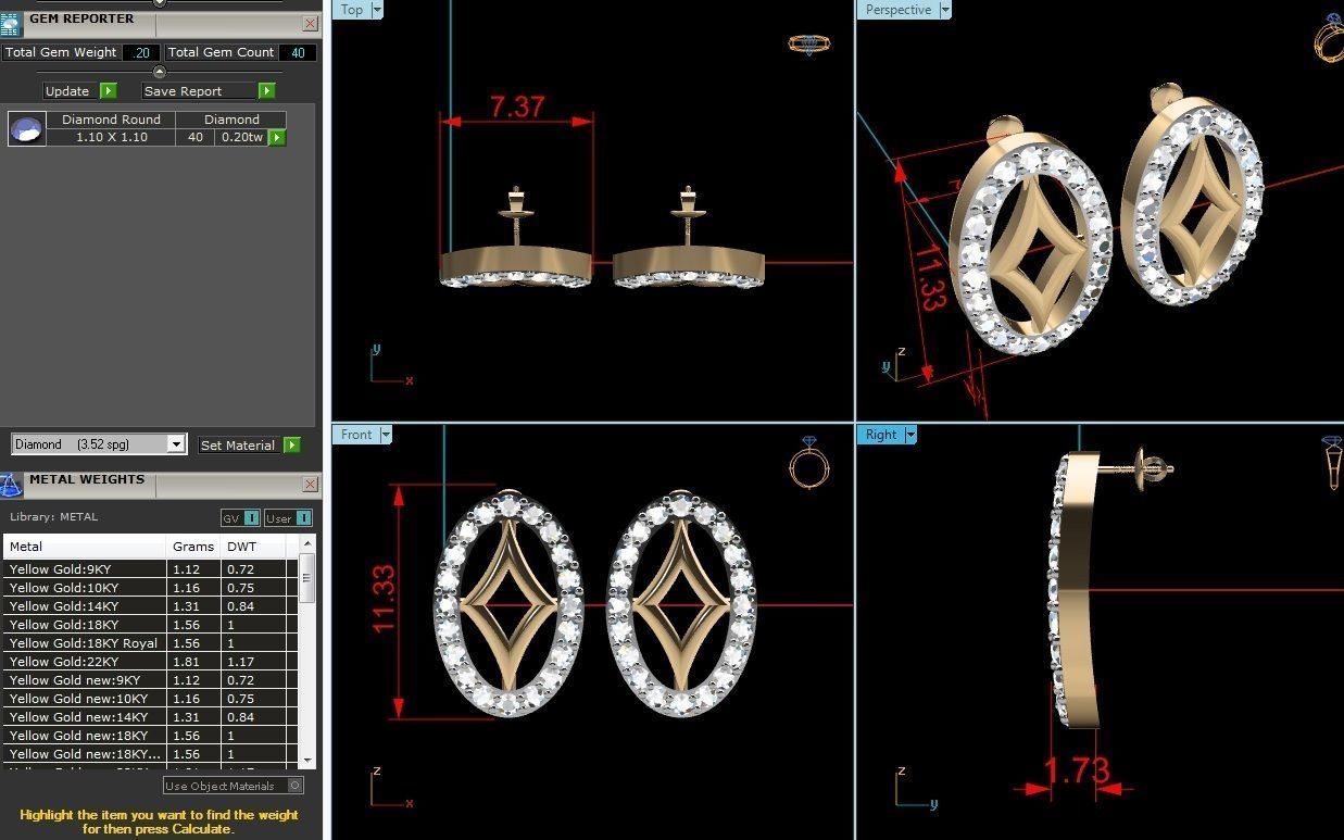 Earrings-2888 diamond hoop earring gold 3D print model_1