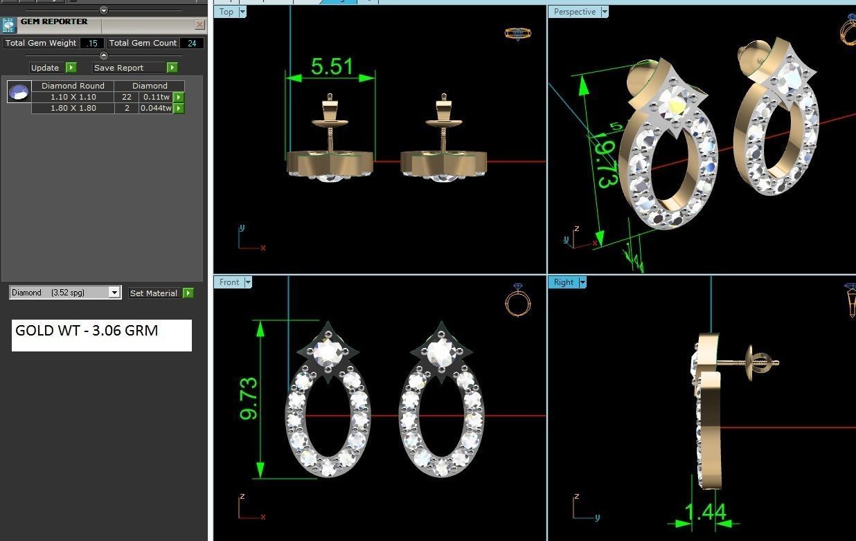 Earrings-2887 gold wedding band with diamonds 3D print model_1