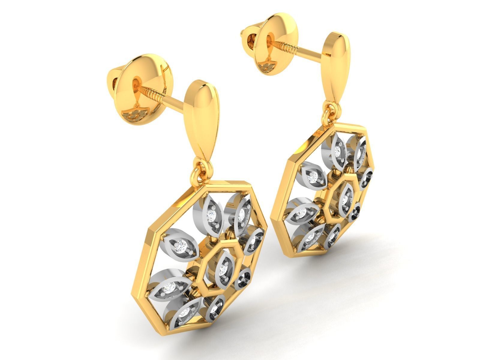Earrings-3249 diamond earring gold 3D print model_3