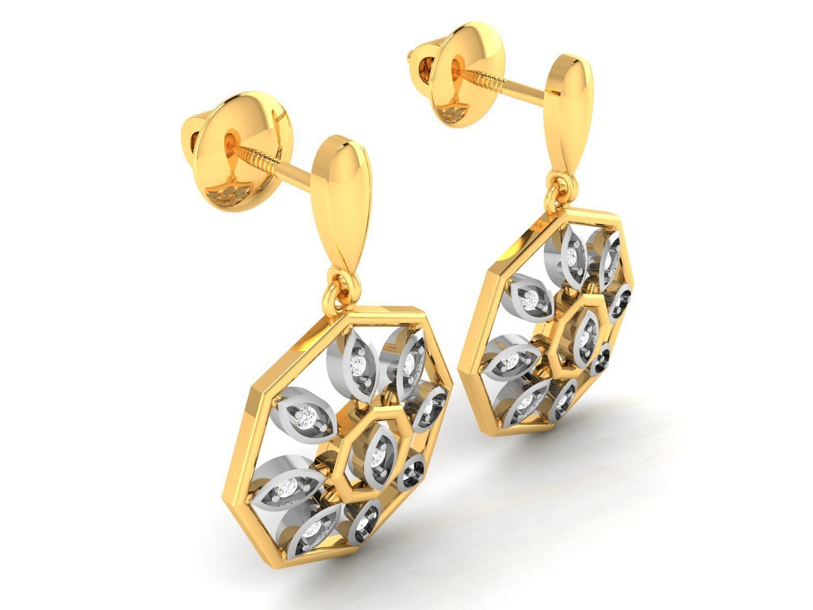 Earrings-3249 diamond earring gold 3D print model_2