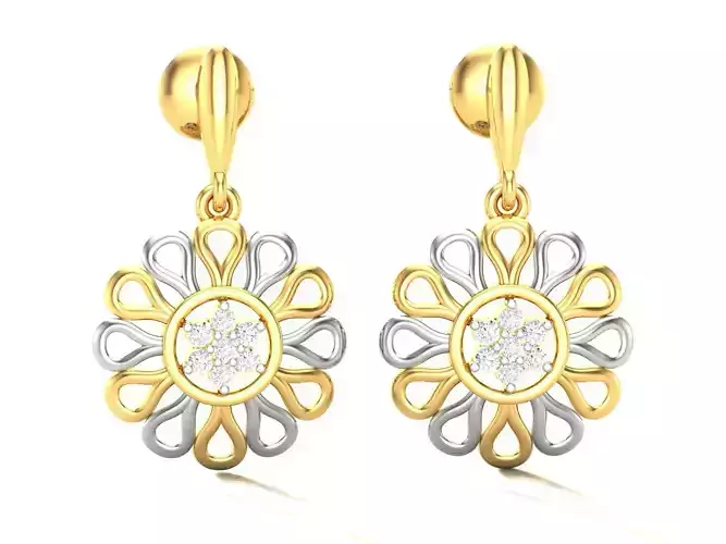 Earrings-3248 gold flower shaped earring with diamonds