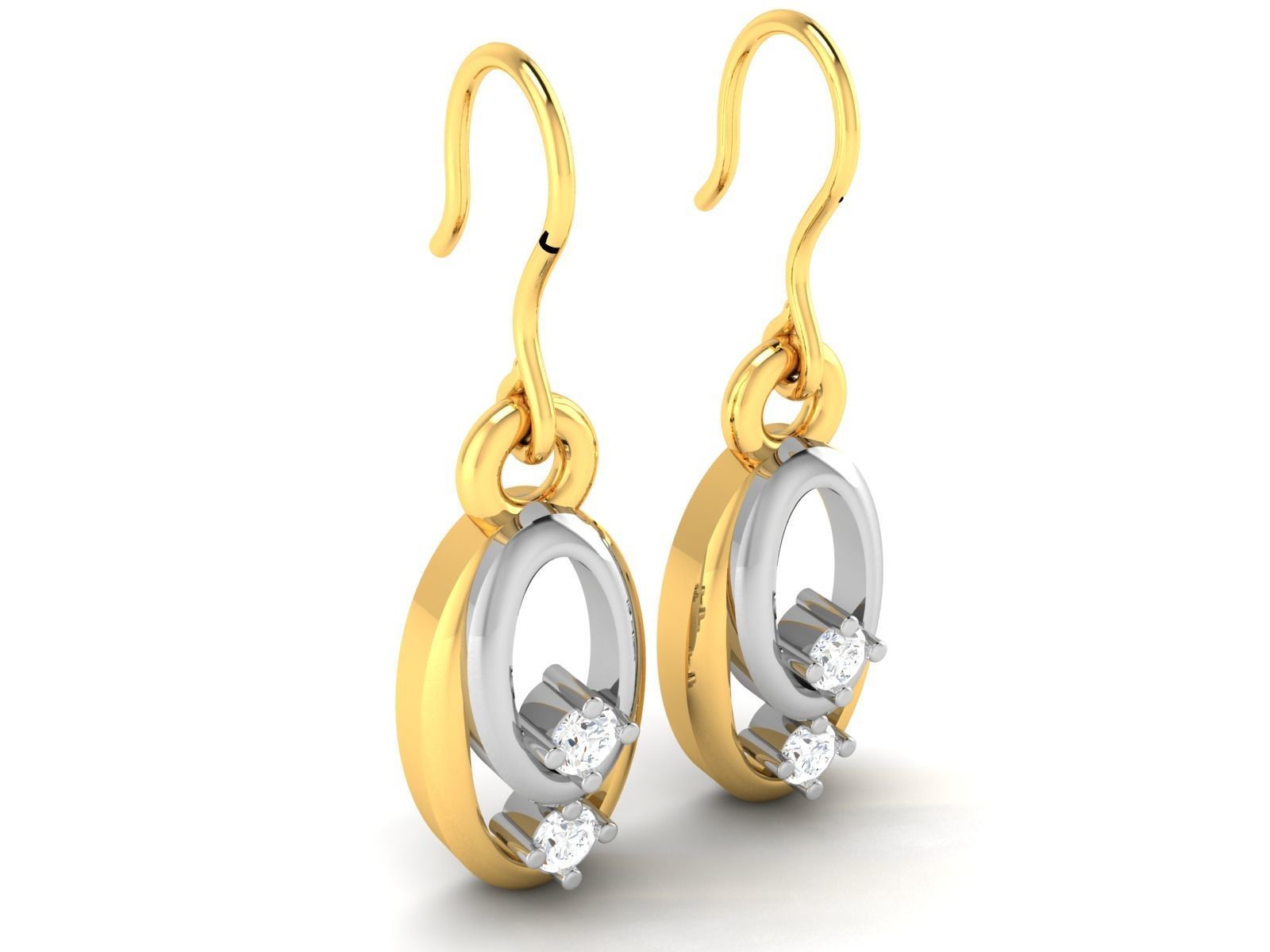 Earrings-3166 gold and diamond dangle earrings 3D print model_2