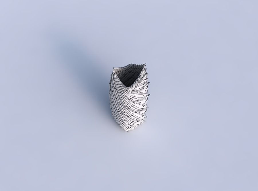 Vase double arc rectangle with wavy extruded lines 3D print model_6