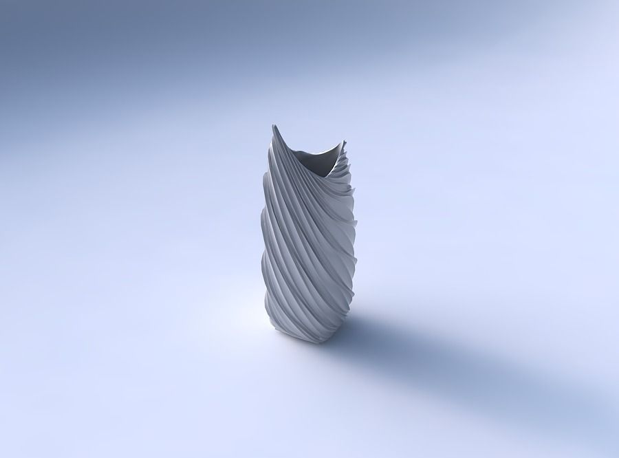 Vase double arc rectangle with wavy extruded lines 3D print model_3