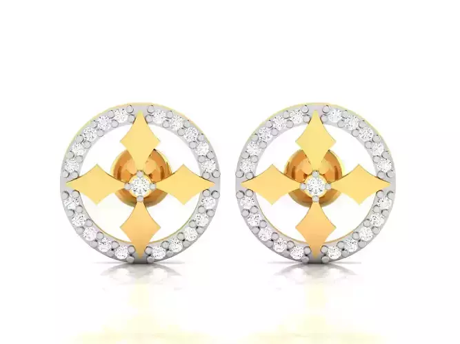 Earrings-3126 pair of gold earrings with diamonds