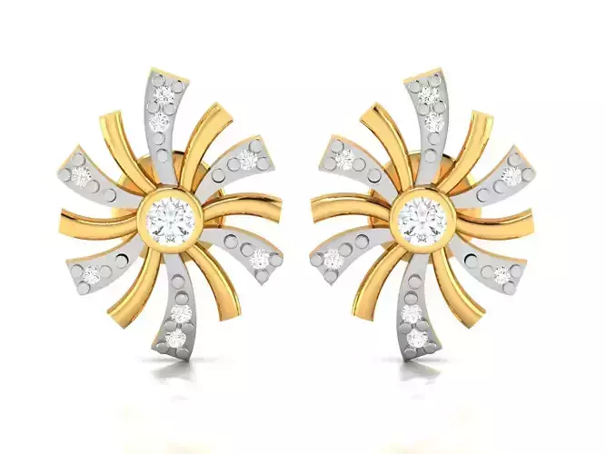 Earrings-3122 diamond stud earring gold 3D print model