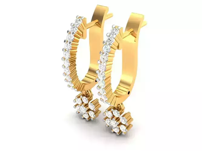 Earrings-3716 pair of gold hoop earrings with diamonds