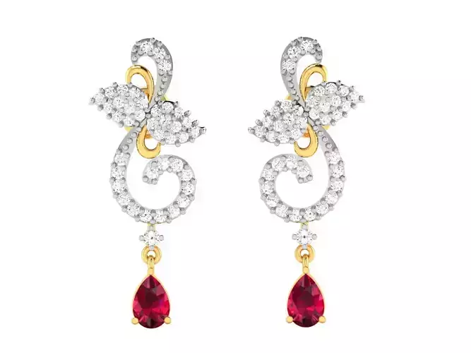 Earrings-3721 earring with diamonds and rubies