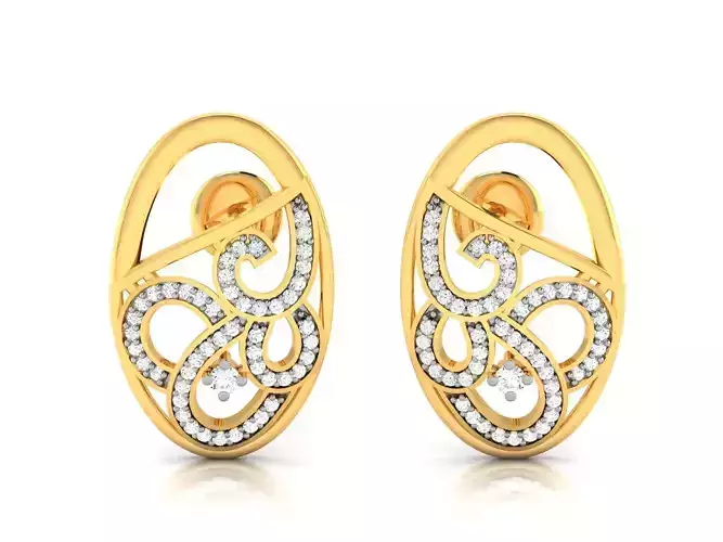 Earrings-3632 pair of gold earrings with diamonds