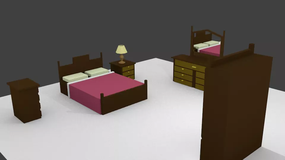 bedroom furniture set Free low-poly 3D model