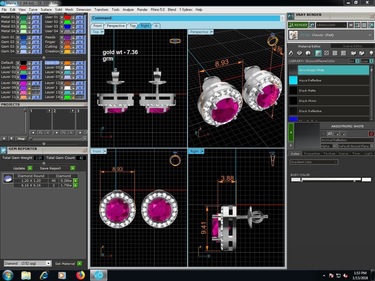 Earrings-3580 diamond stud earrings 3D print model_2