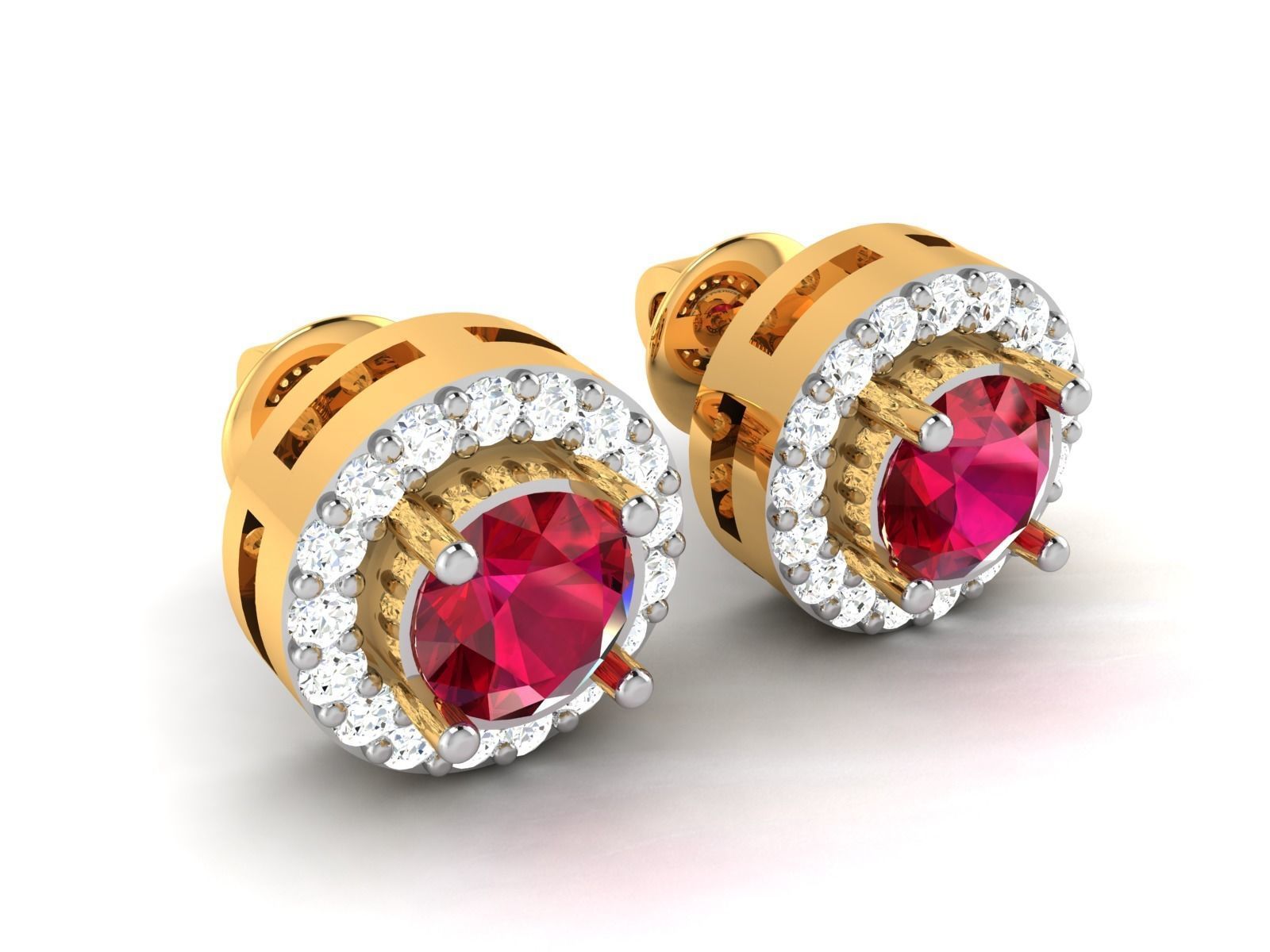 Earrings-3579 diamond halo stud earrings 3D print model_2