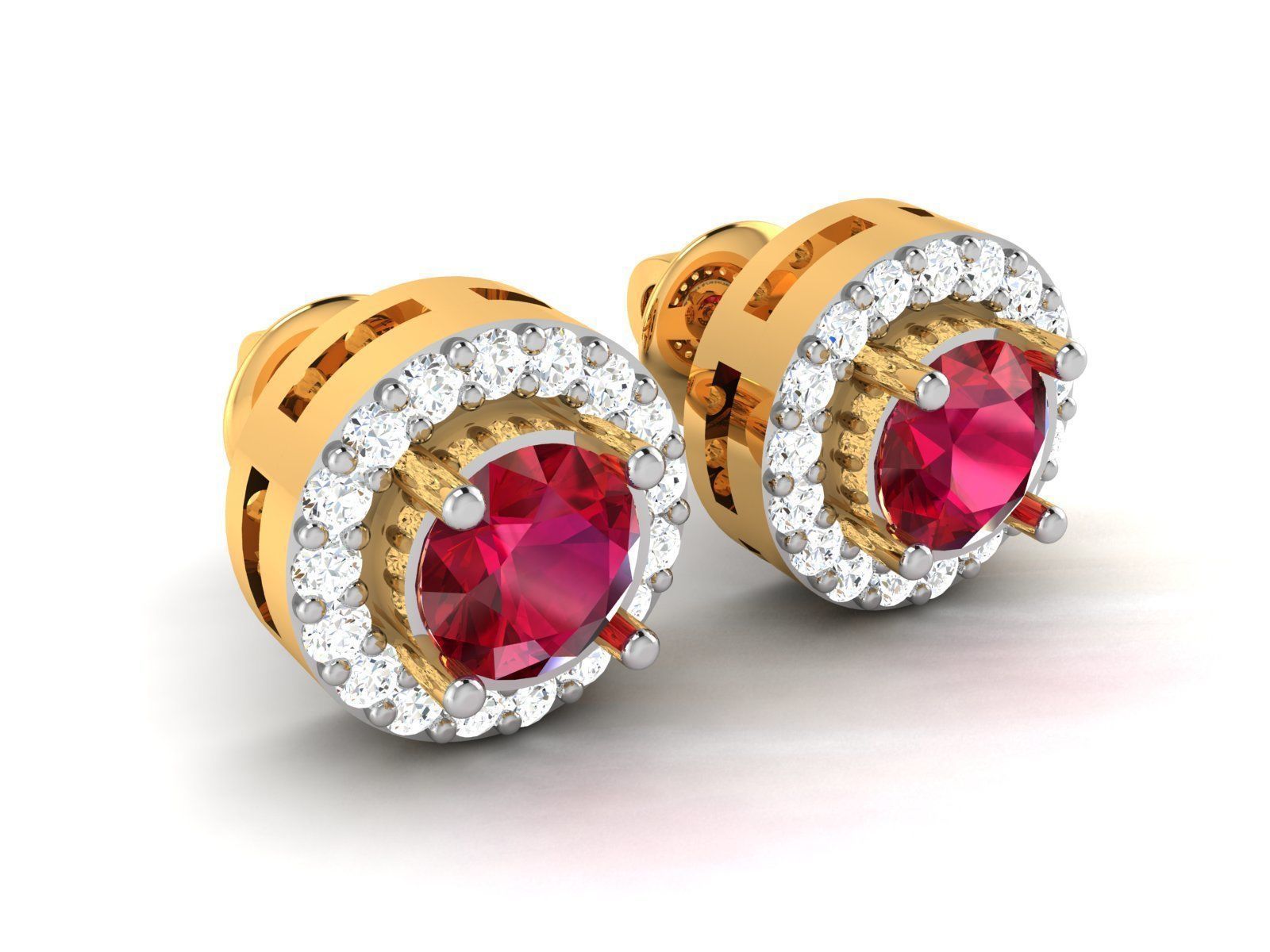 Earrings-3579 diamond halo stud earrings 3D print model_1