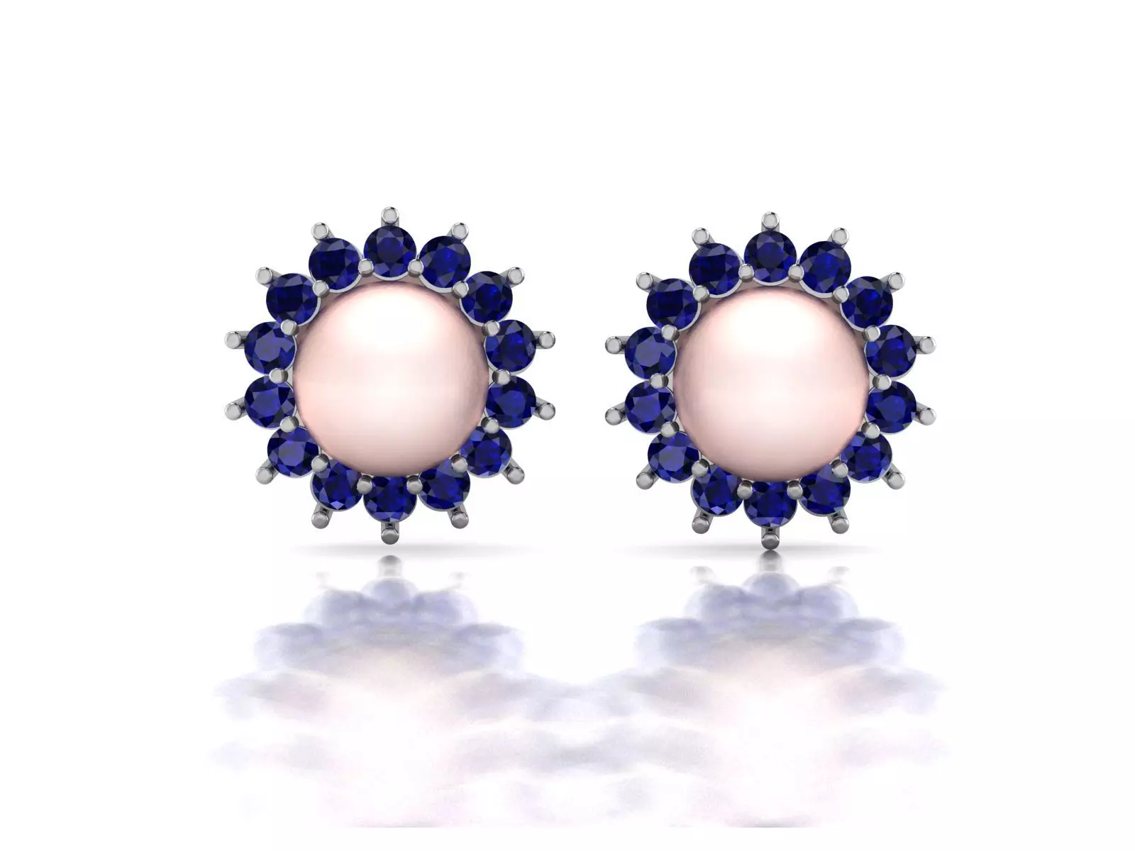 Earrings-3550 pearl and sapphire stud earrings 3D print model_0