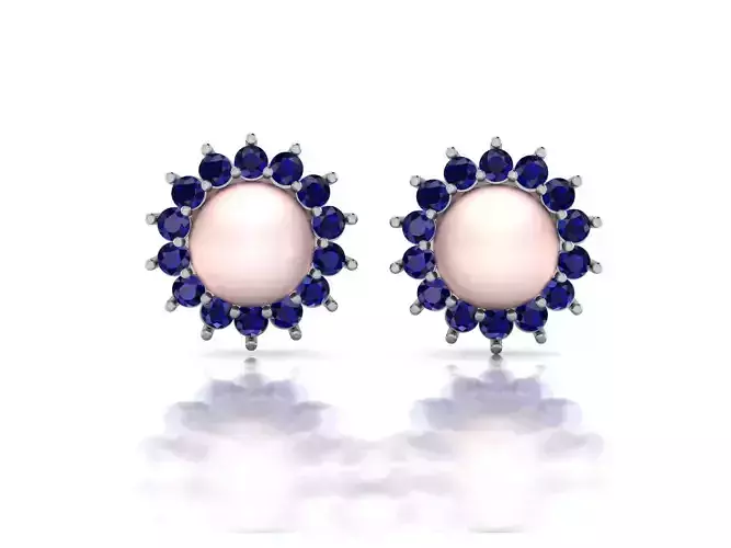 Earrings-3550 pearl and sapphire stud earrings 3D print model