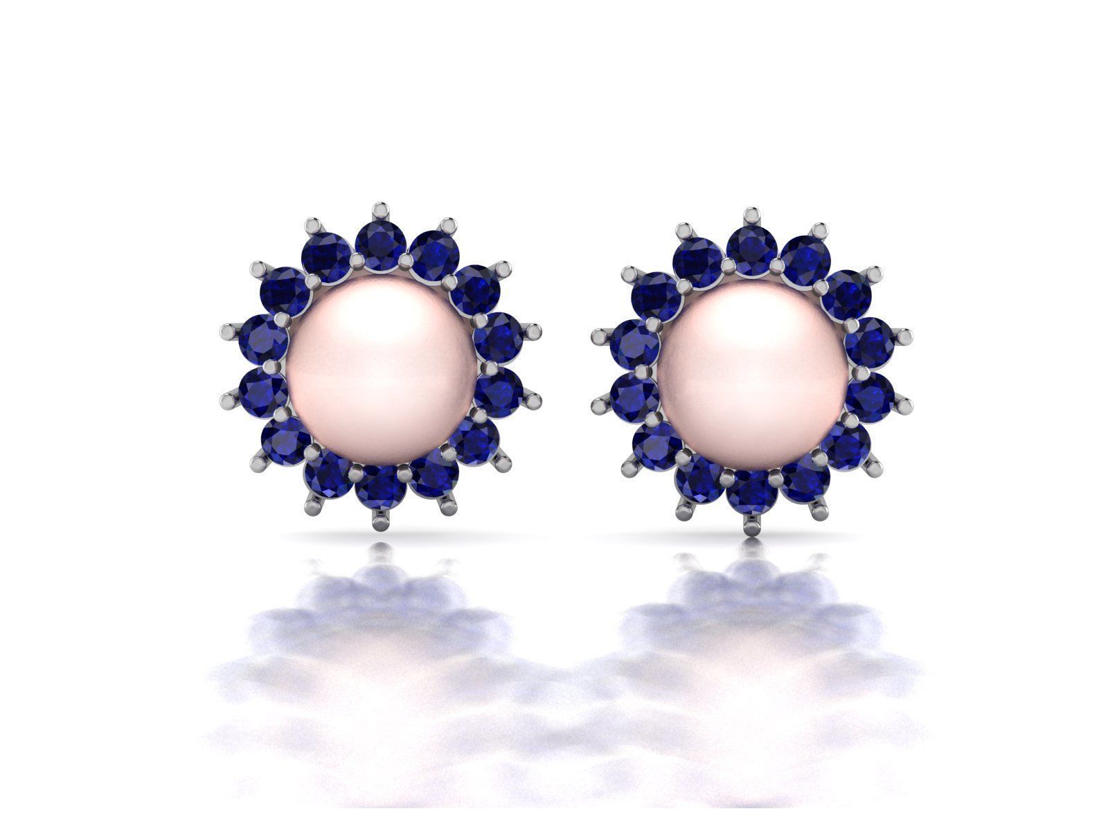 Earrings-3550 pearl and sapphire stud earrings 3D print model_4