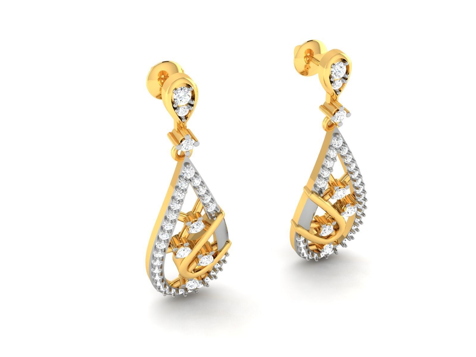 Earrings-3533 gold diamond earring 3D print model_3