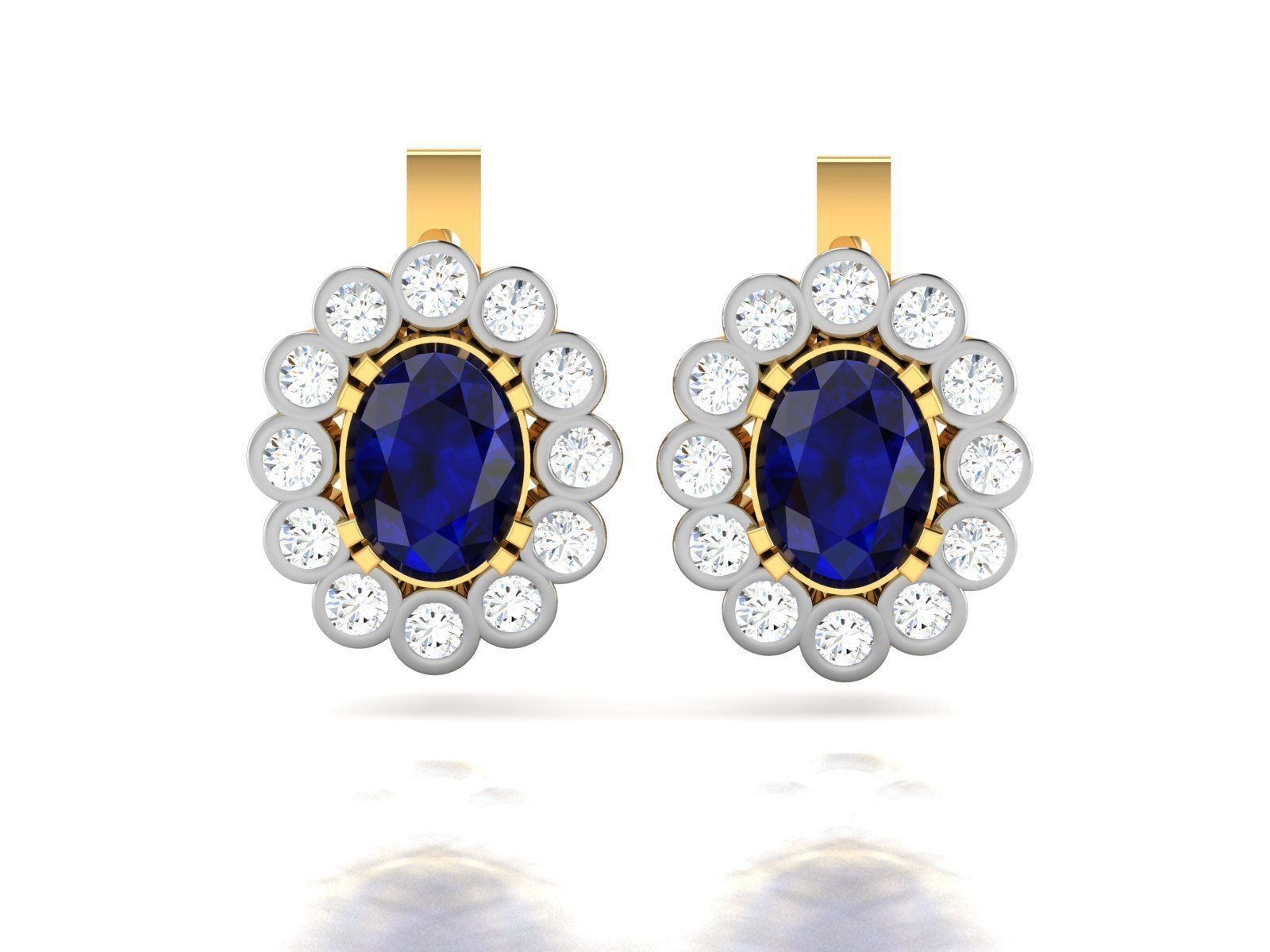 Earrings-3508 sapphire and diamond earrings 3D print model_3