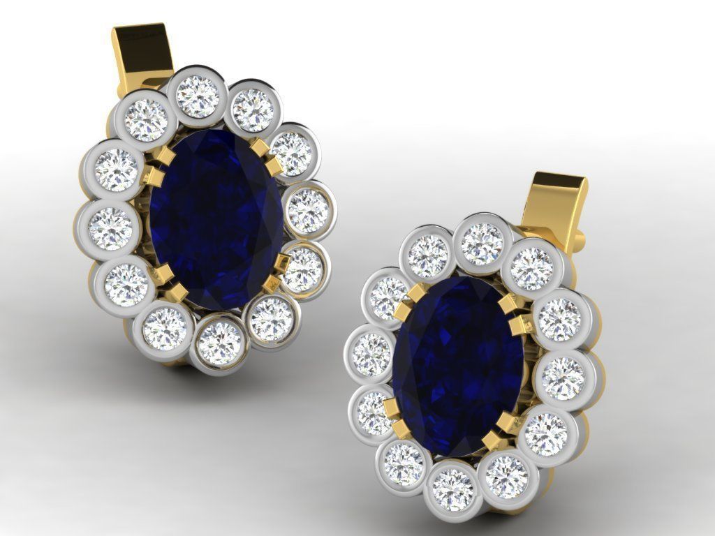 Earrings-3508 sapphire and diamond earrings 3D print model_6