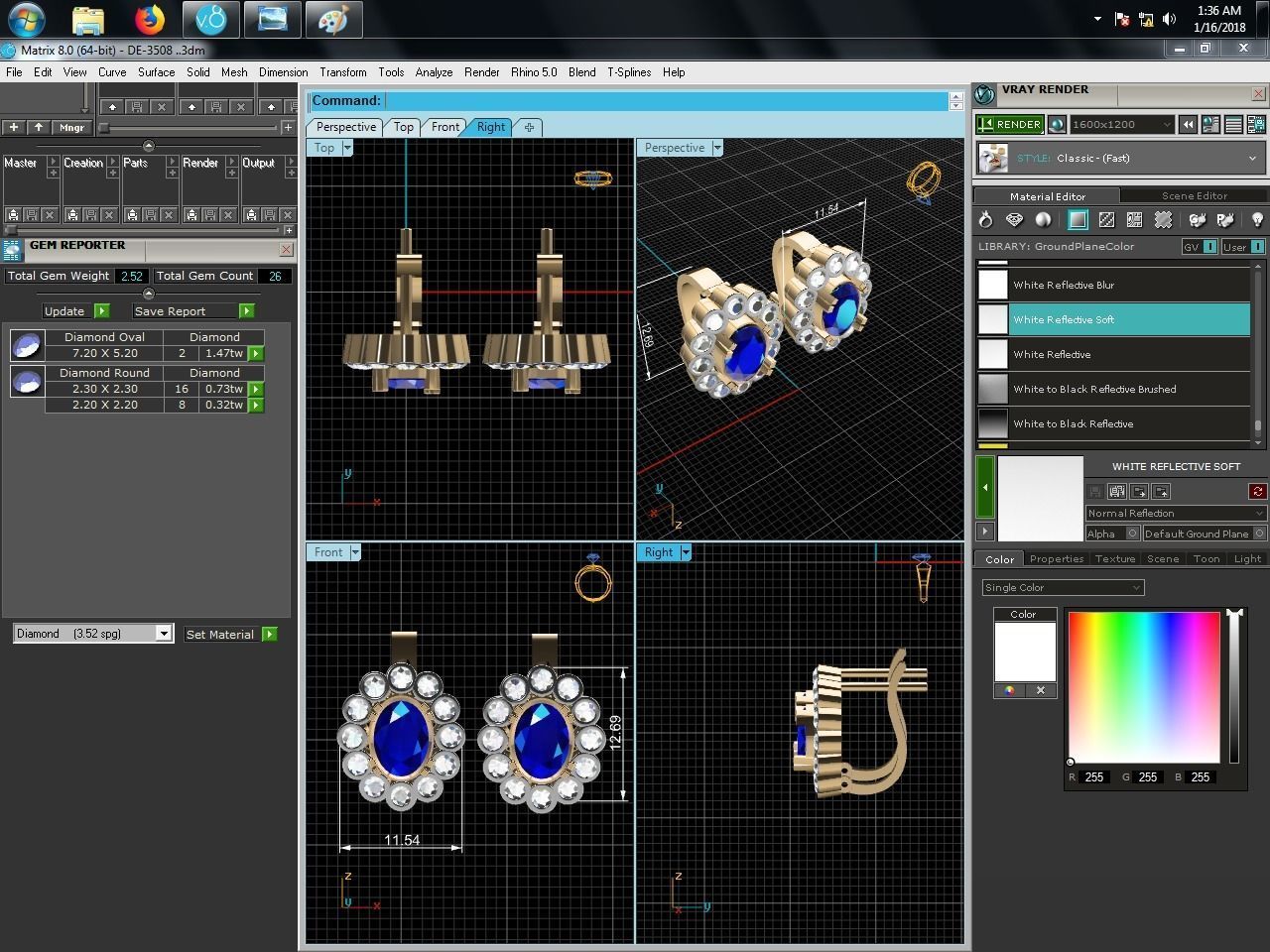 Earrings-3508 sapphire and diamond earrings 3D print model_7