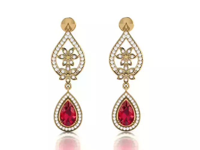 Earrings-3487 earring with ruby stone
