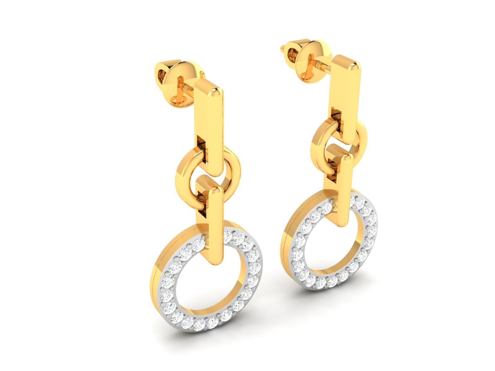 Earrings-3462 diamond dangle earrings in gold 3D print model_2