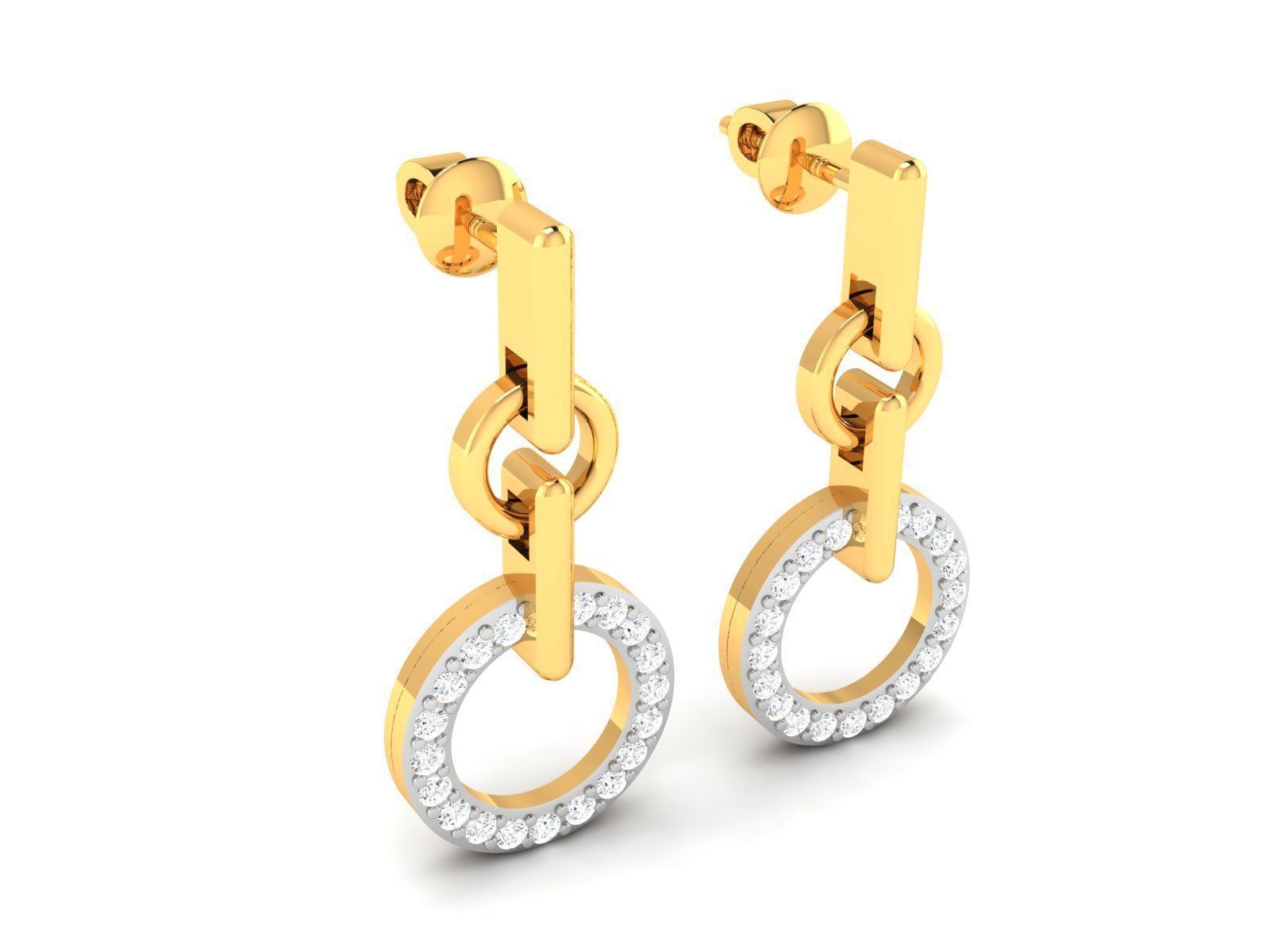 Earrings-3462 diamond dangle earrings in gold 3D print model_3