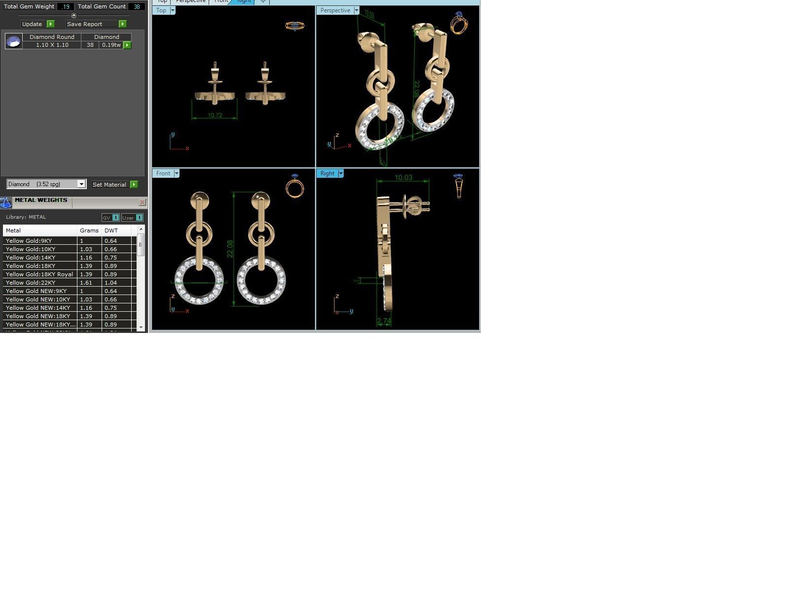 Earrings-3462 diamond dangle earrings in gold 3D print model_1