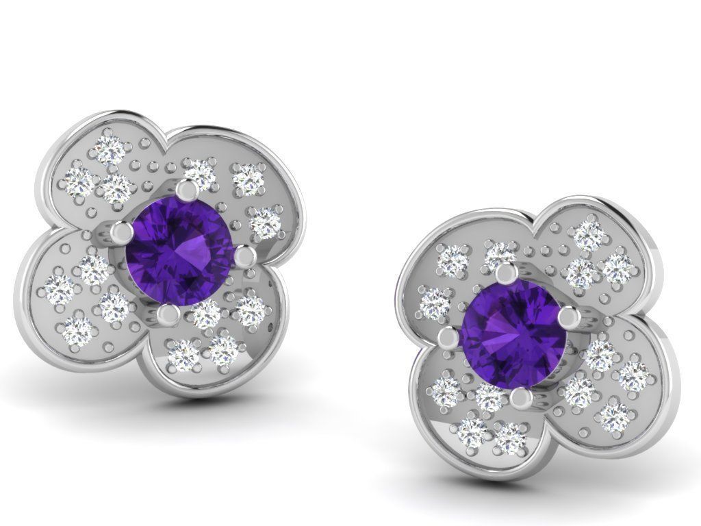 Earrings-3460 sapphire and diamond flower stud earrings 3D print model_5