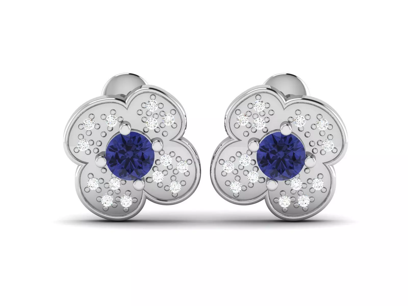 Earrings-3460 sapphire and diamond flower stud earrings 3D print model_0