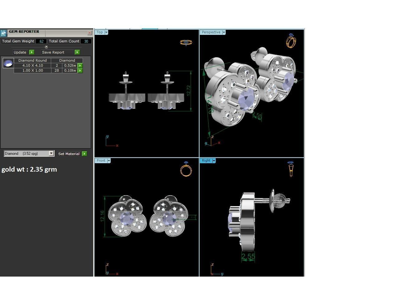 Earrings-3460 sapphire and diamond flower stud earrings 3D print model_1