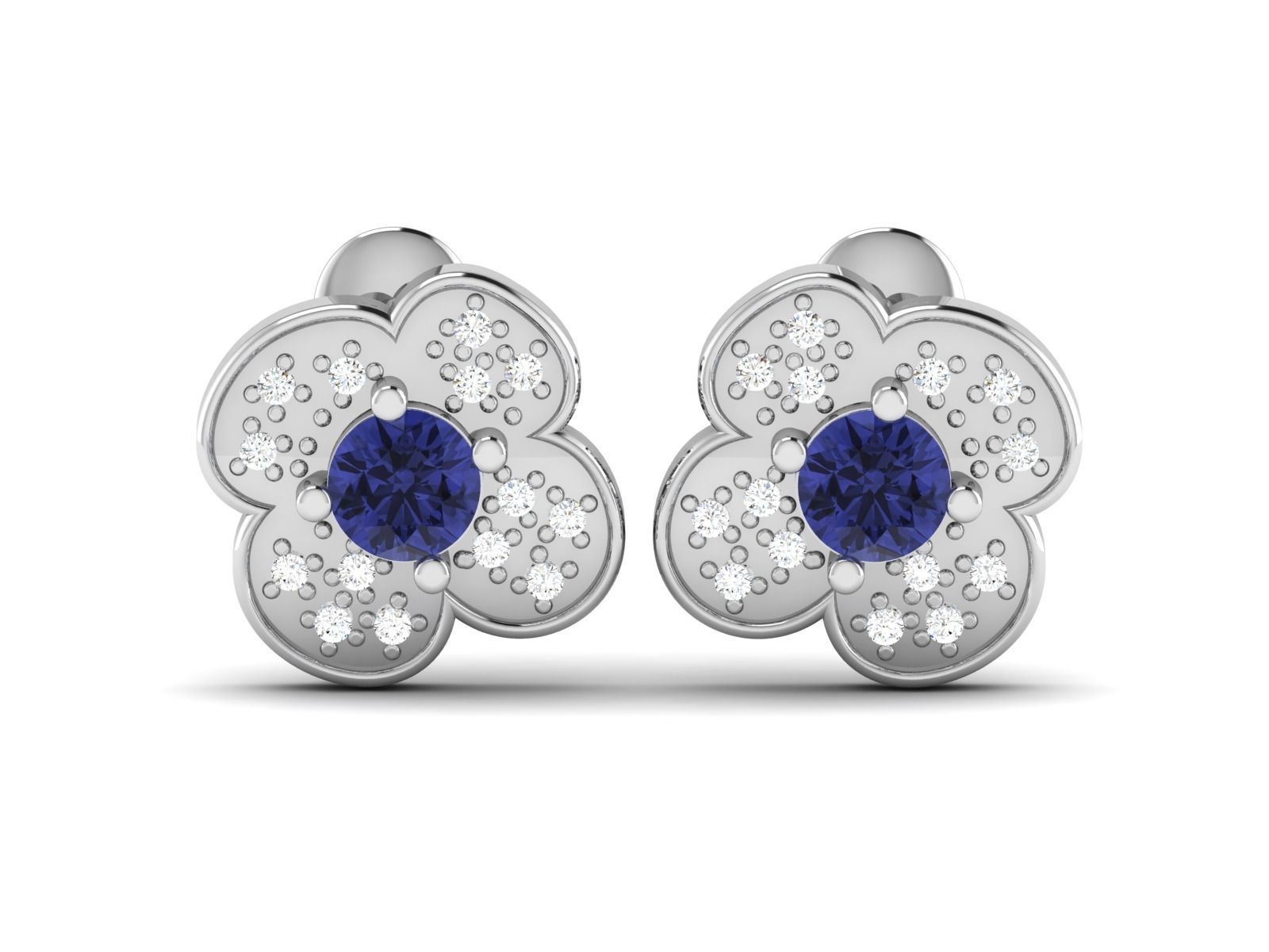 Earrings-3460 sapphire and diamond flower stud earrings 3D print model_4