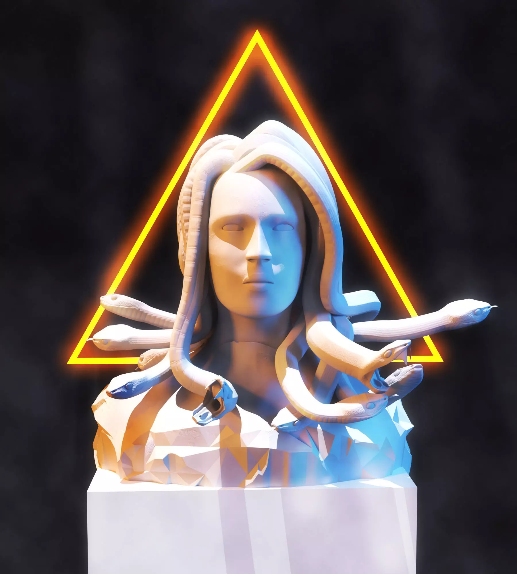 Medusa Sculpture Low Poly  Low-poly 3D model_0