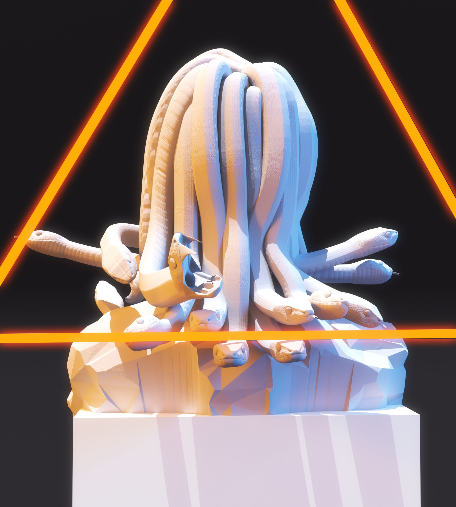 Medusa Sculpture Low Poly  Low-poly 3D model_3