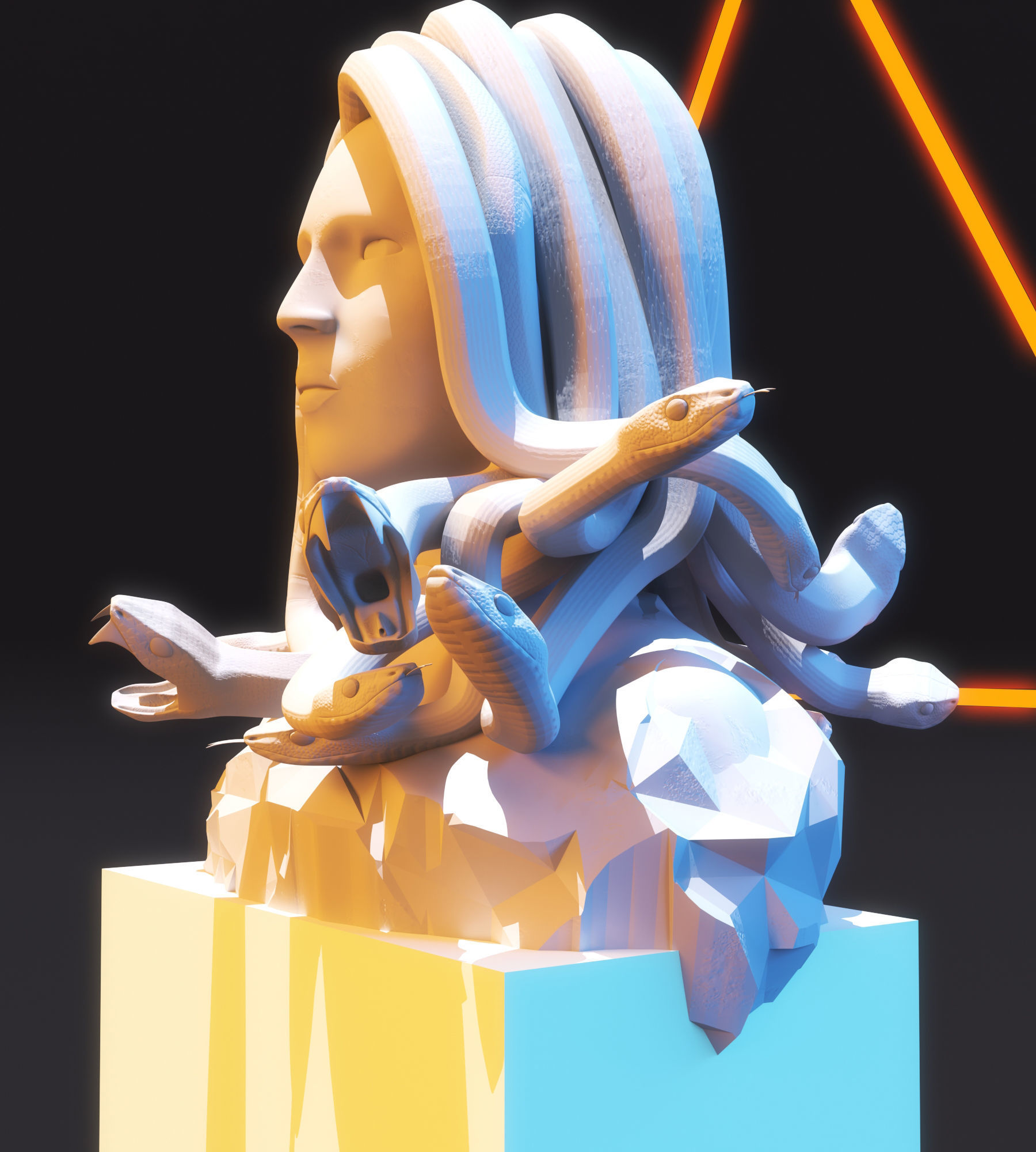 Medusa Sculpture Low Poly  Low-poly 3D model_5