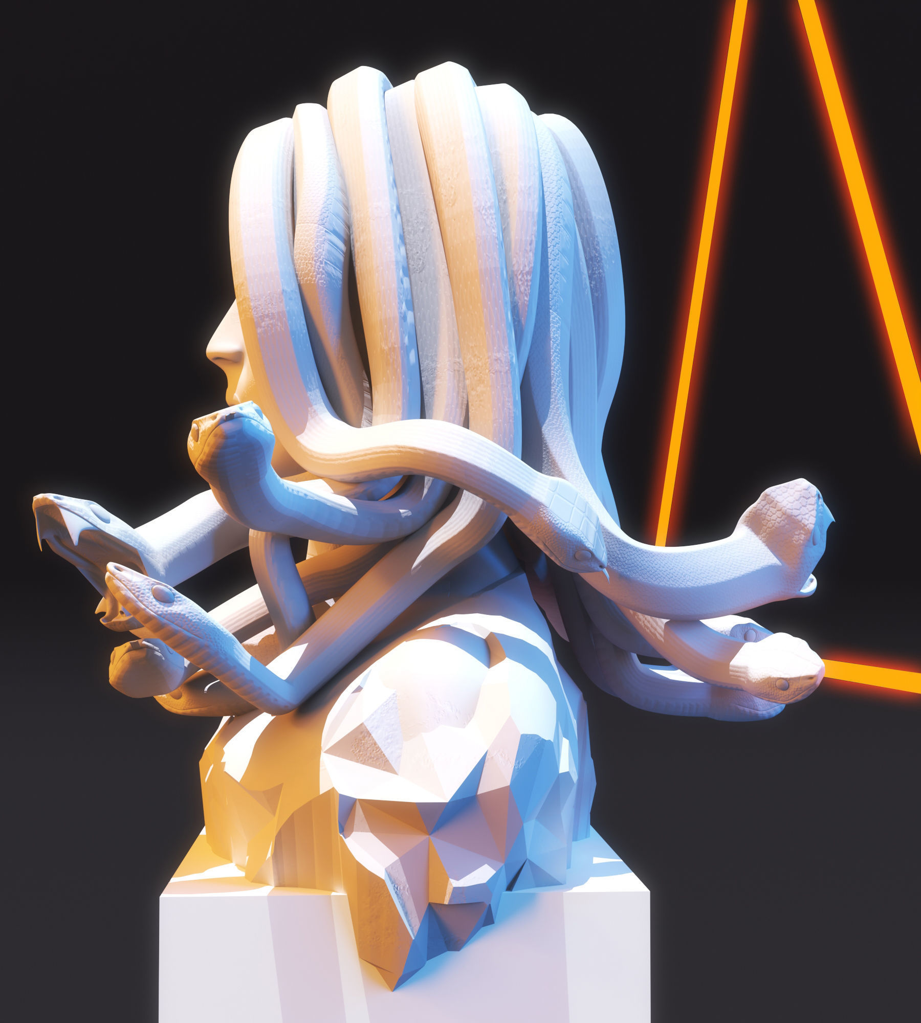 Medusa Sculpture Low Poly  Low-poly 3D model_4
