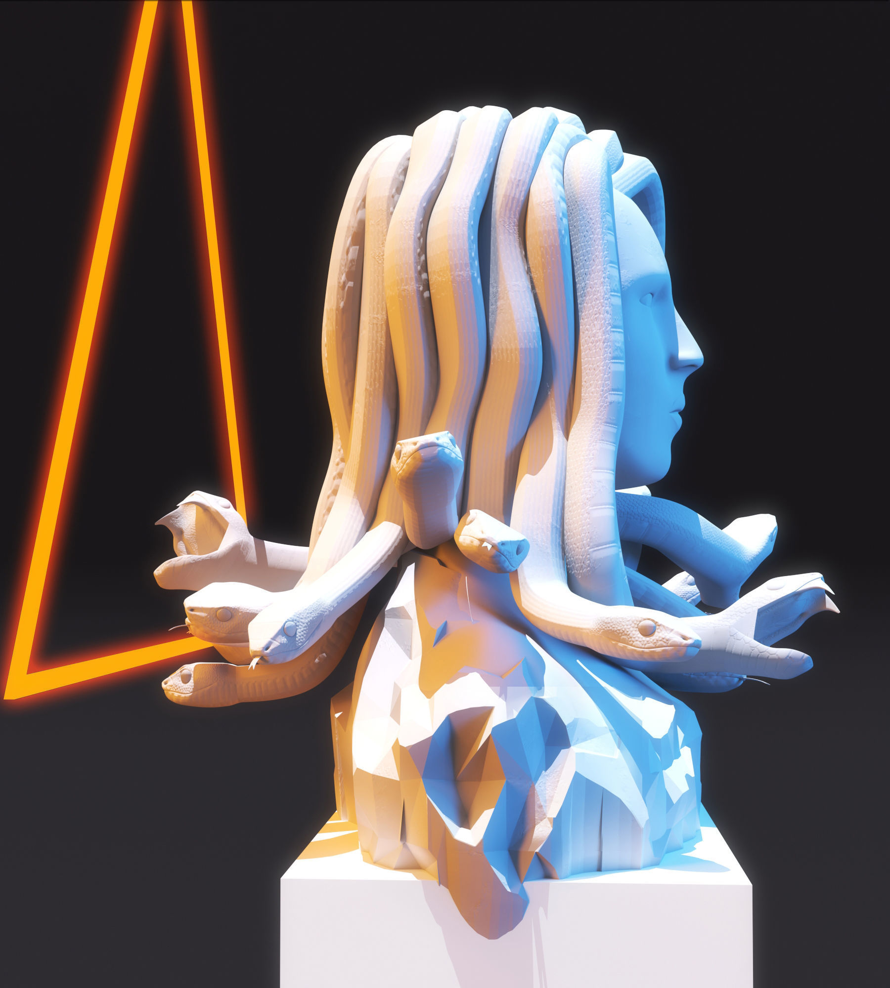 Medusa Sculpture Low Poly  Low-poly 3D model_2