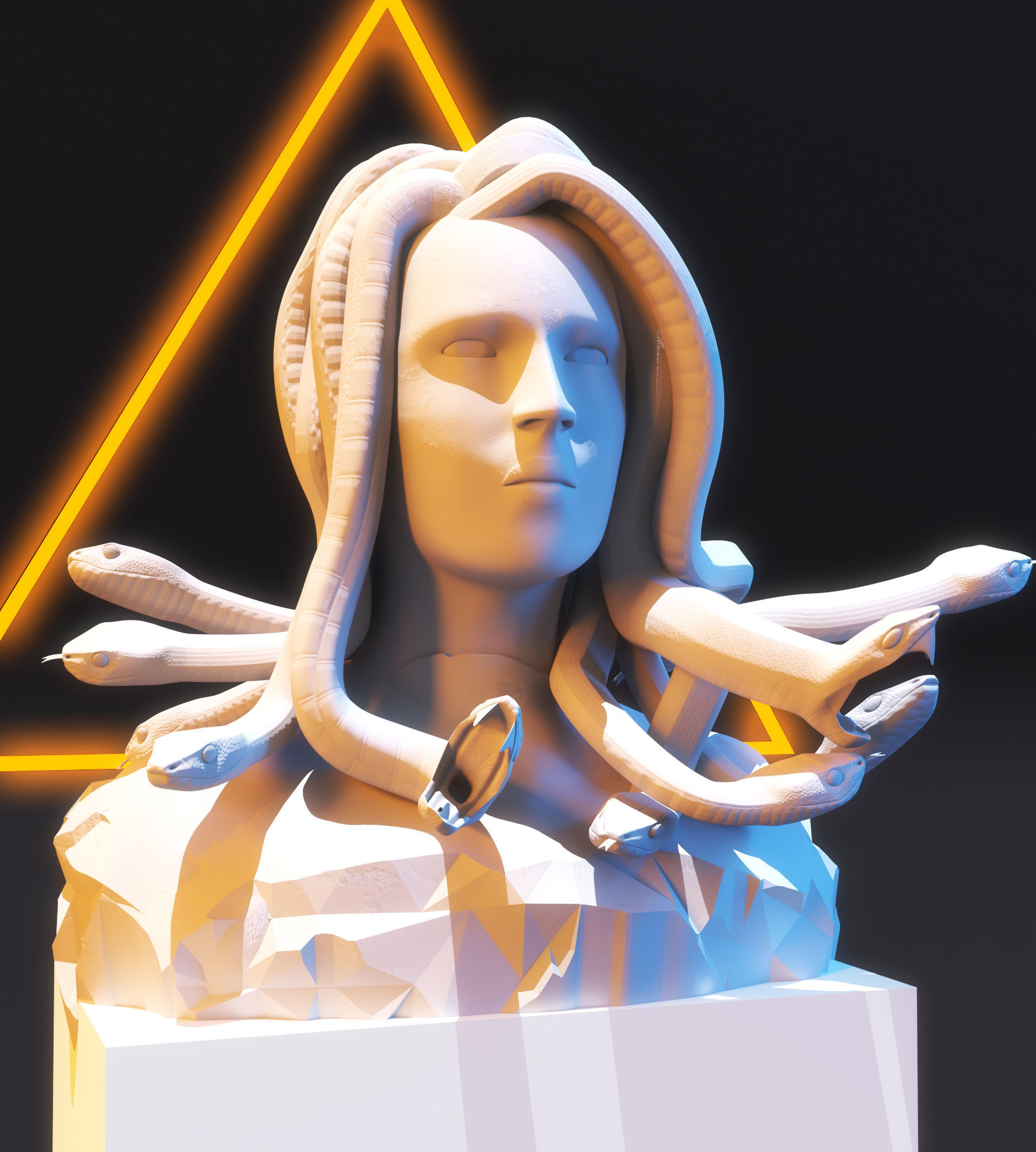 Medusa Sculpture Low Poly  Low-poly 3D model_1