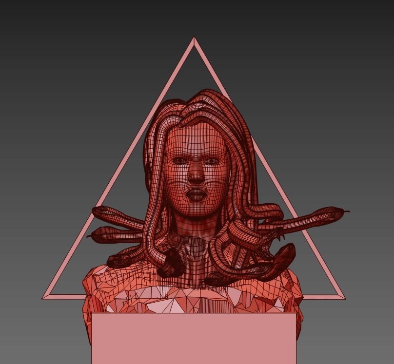 Medusa Sculpture Low Poly  Low-poly 3D model_9