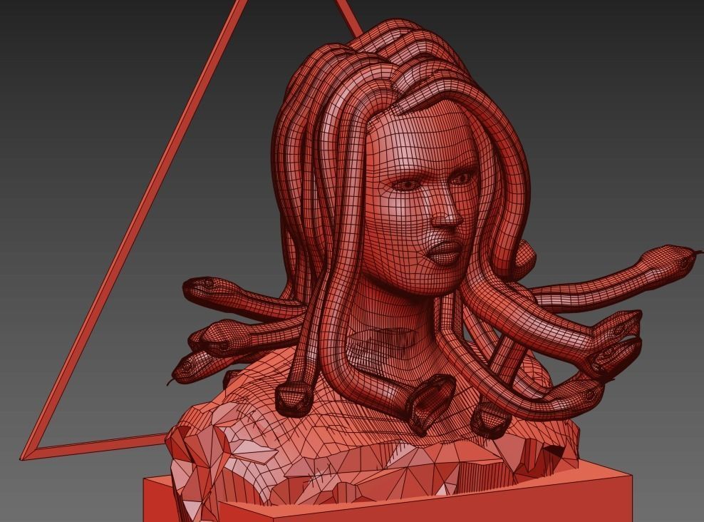 Medusa Sculpture Low Poly  Low-poly 3D model_10