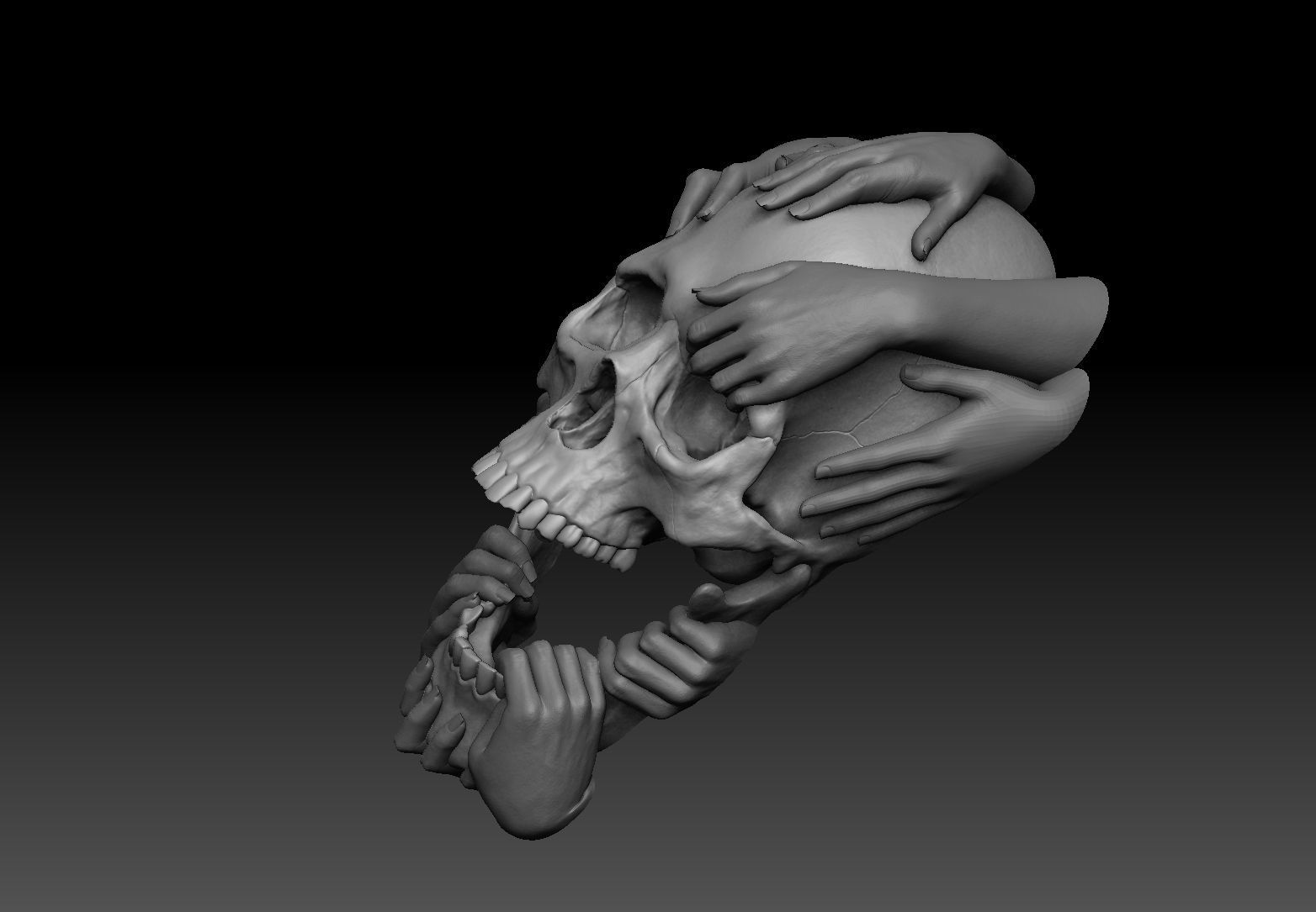 Skull and Hands Relief 3D print model cnc 3D print model_5