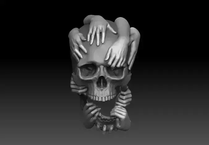 Skull and Hands Relief 3D print model cnc