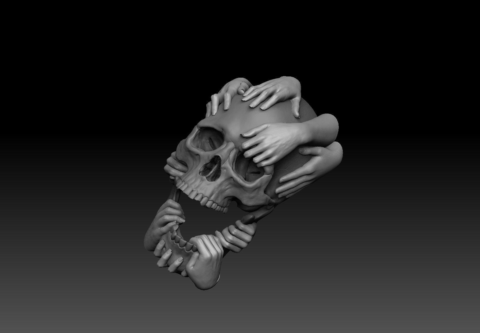 Skull and Hands Relief 3D print model cnc 3D print model_6
