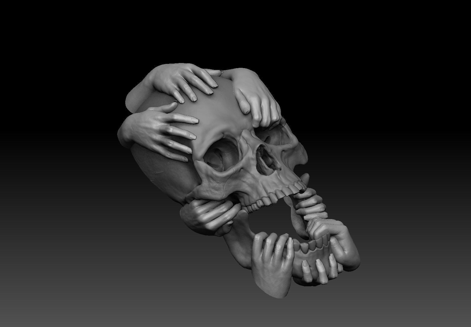 Skull and Hands Relief 3D print model cnc 3D print model_3