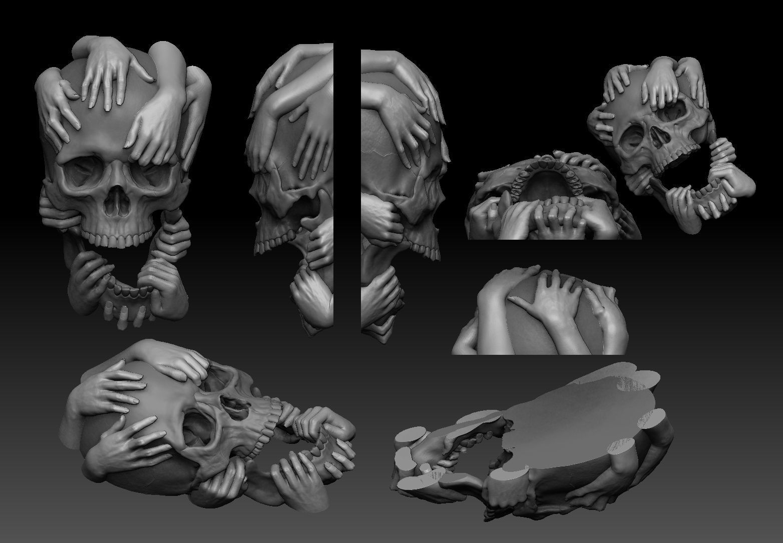 Skull and Hands Relief 3D print model cnc 3D print model_1