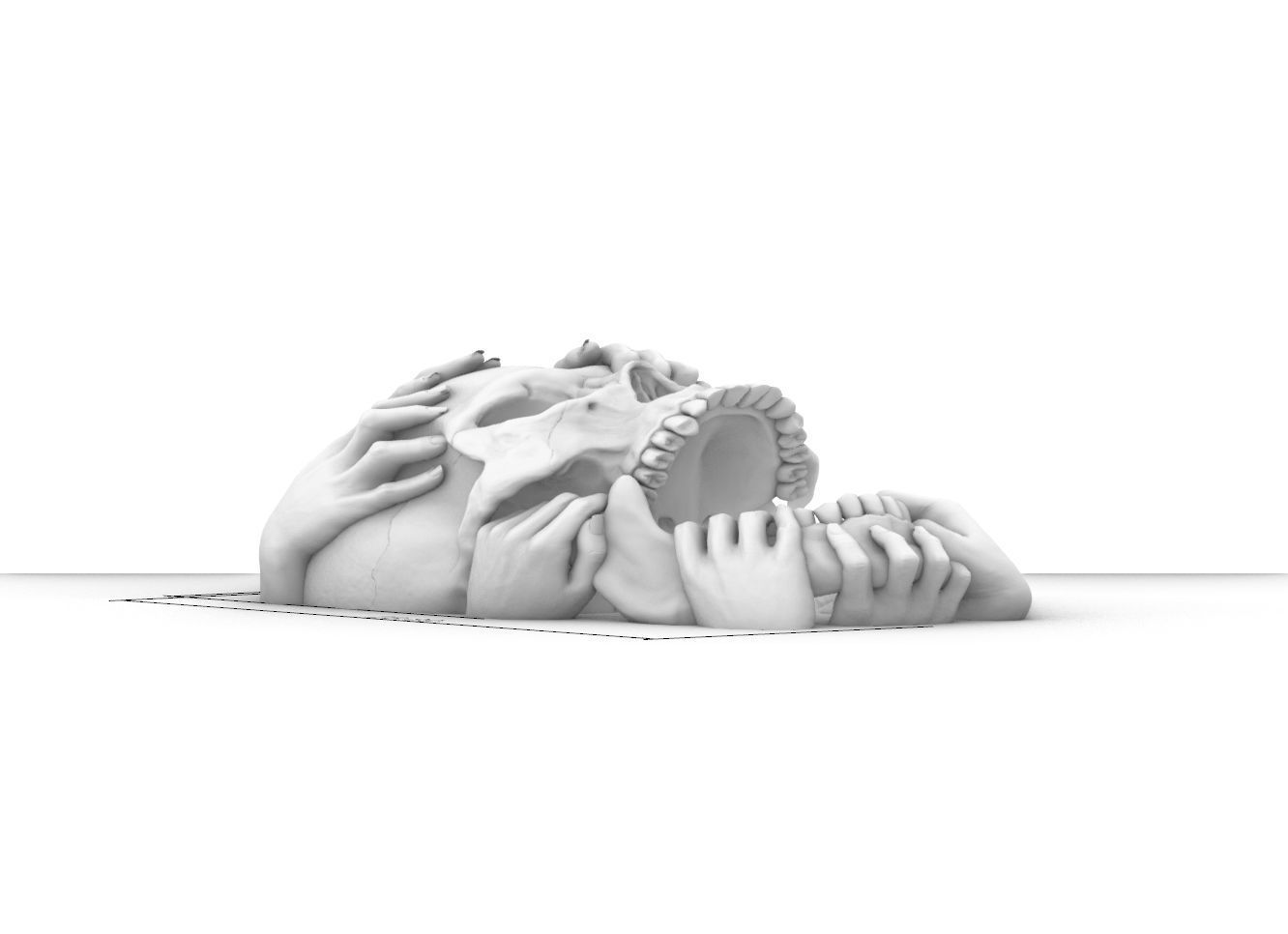 Skull and Hands Relief 3D print model cnc 3D print model_9