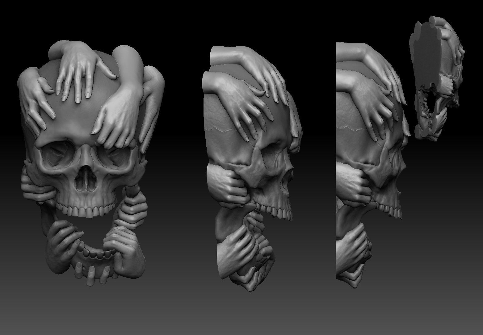 Skull and Hands Relief 3D print model cnc 3D print model_4