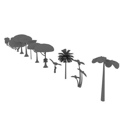 Trees palm in row Low-poly 3D model