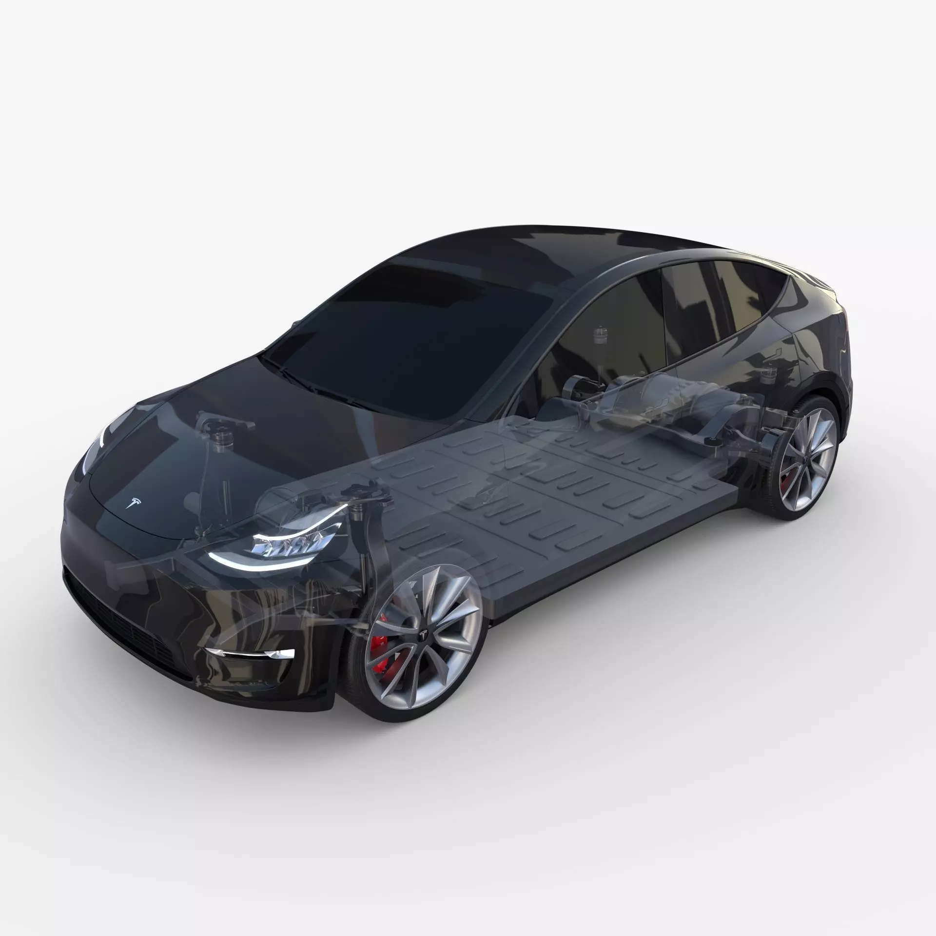 Tesla Model Y AWD Black with chassis 3D model_0